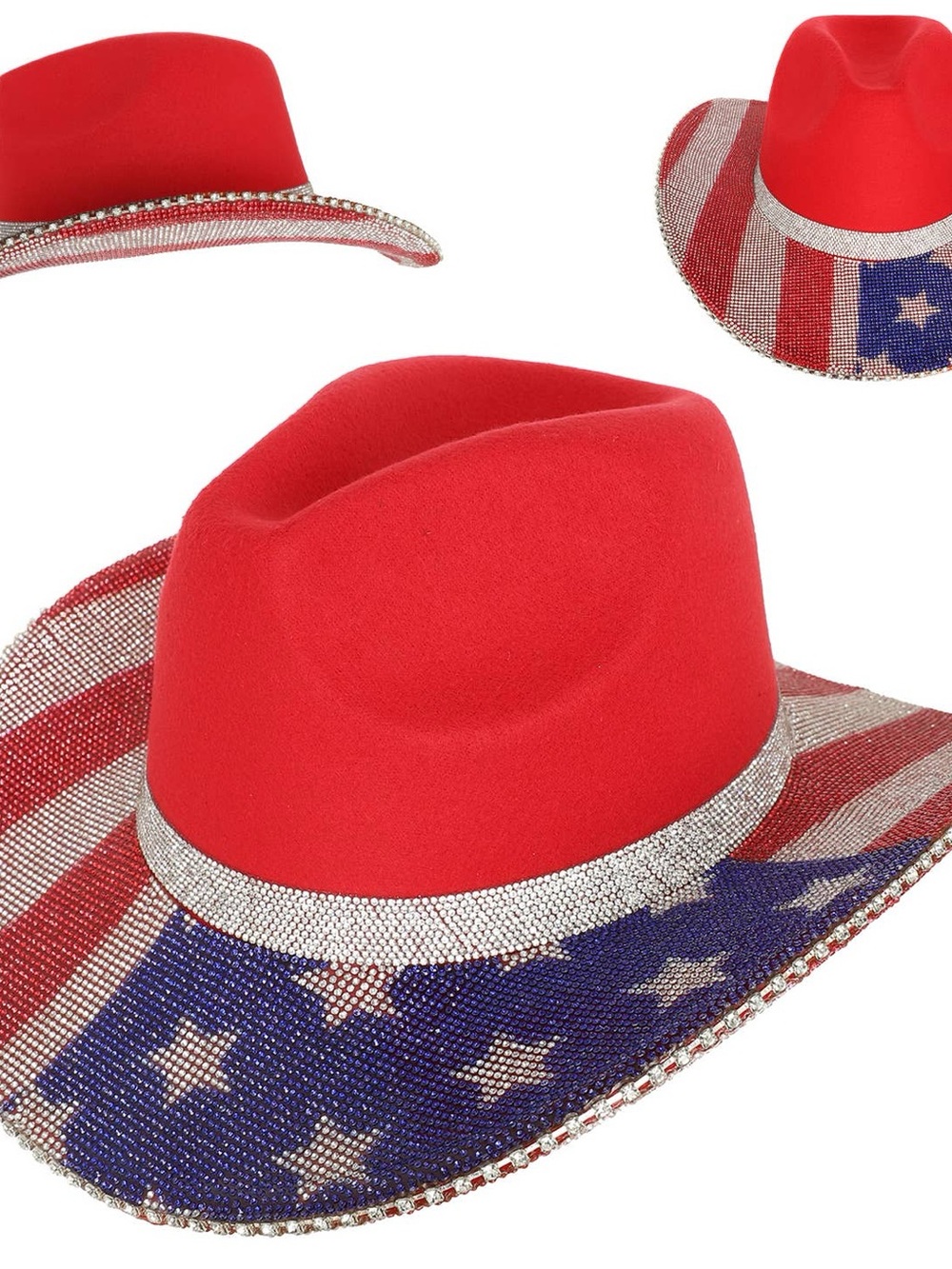 Nu Shuz Key West Red Blue Silver Rhinestone Embellished American Flag Cowboy Hat